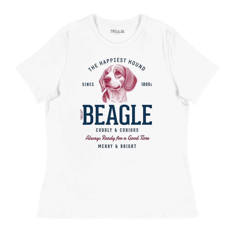 Women's relaxed fit t-shirt displaying retro-style beagle dog artwork in vintage-inspired design