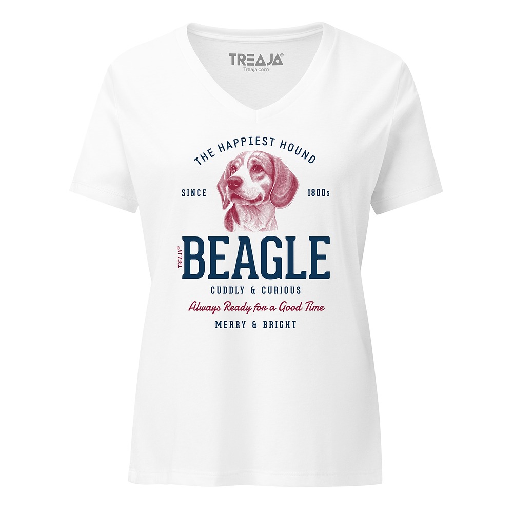 Women's v-neck tee featuring vintage-inspired Beagle dog illustration in retro artistic style