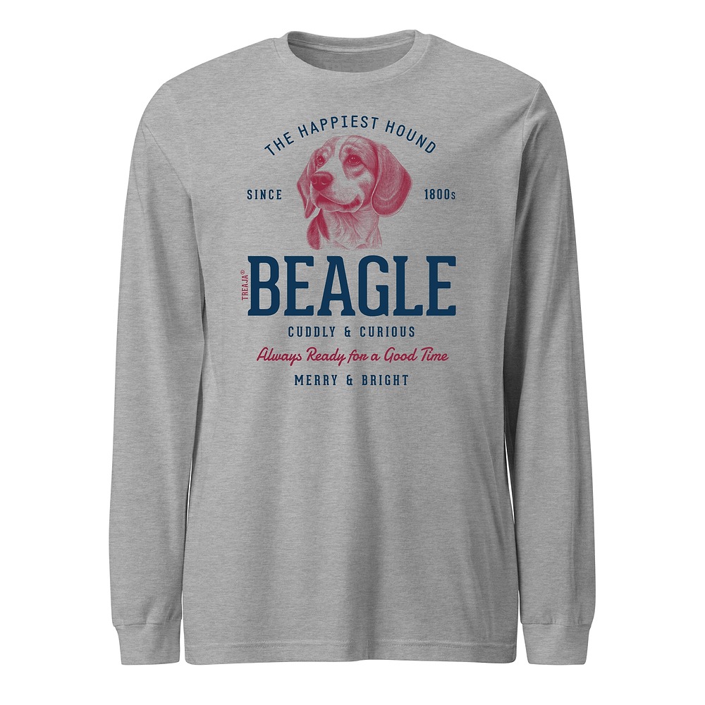 Retro Beagle dog illustration on soft cotton long sleeve shirt with ribbed cuffs in vintage-inspired design