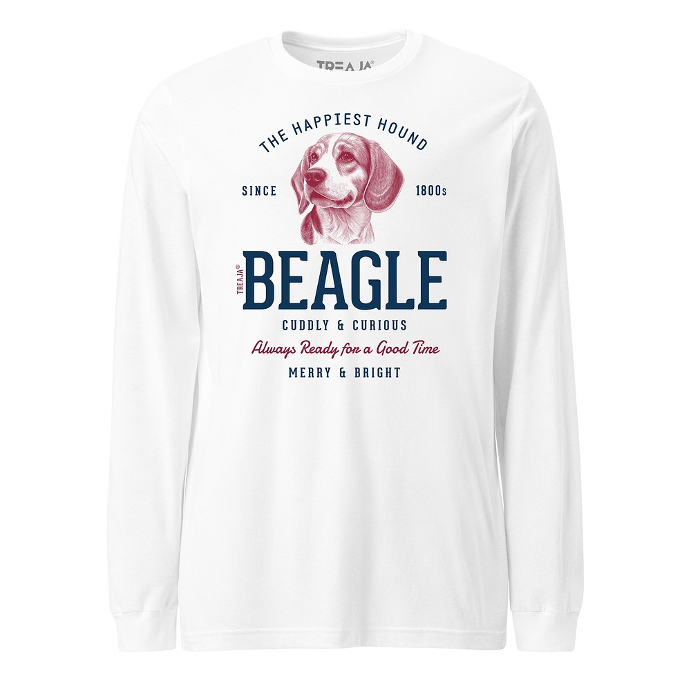 Retro Beagle dog illustration on soft cotton long sleeve shirt with ribbed cuffs in vintage-inspired design