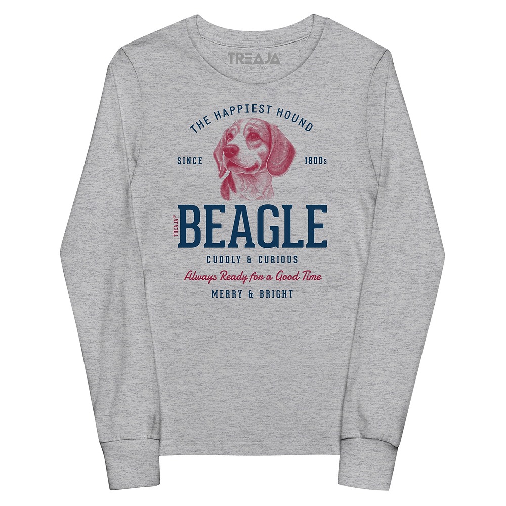 Youth long sleeve shirt with retro Beagle dog illustration in vintage-inspired artistic style