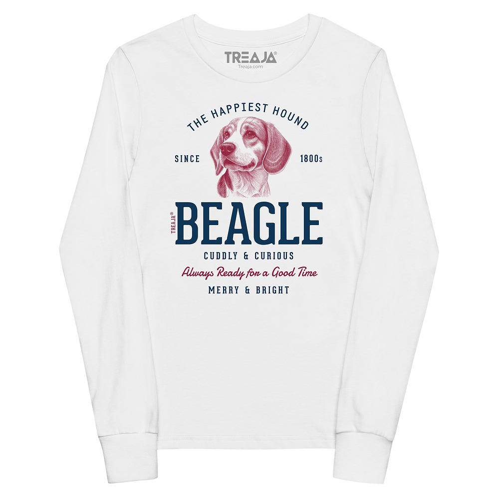 Youth long sleeve shirt with retro Beagle dog illustration in vintage-inspired artistic style