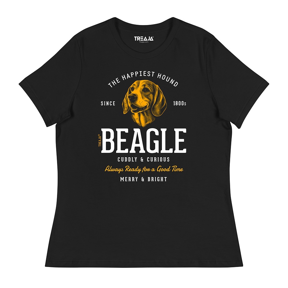 Women's relaxed fit t-shirt displaying vintage-style Beagle dog illustration in retro design