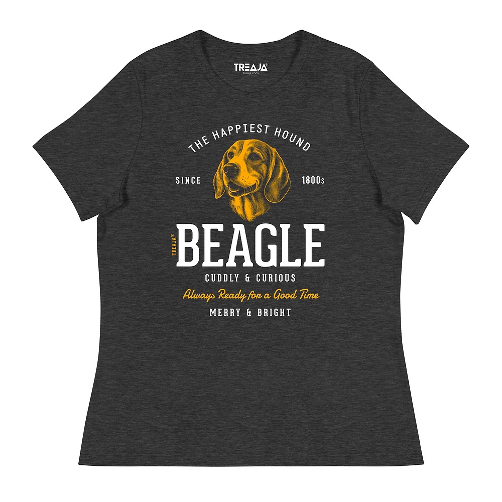 Women's relaxed fit t-shirt displaying vintage-style Beagle dog illustration in retro design