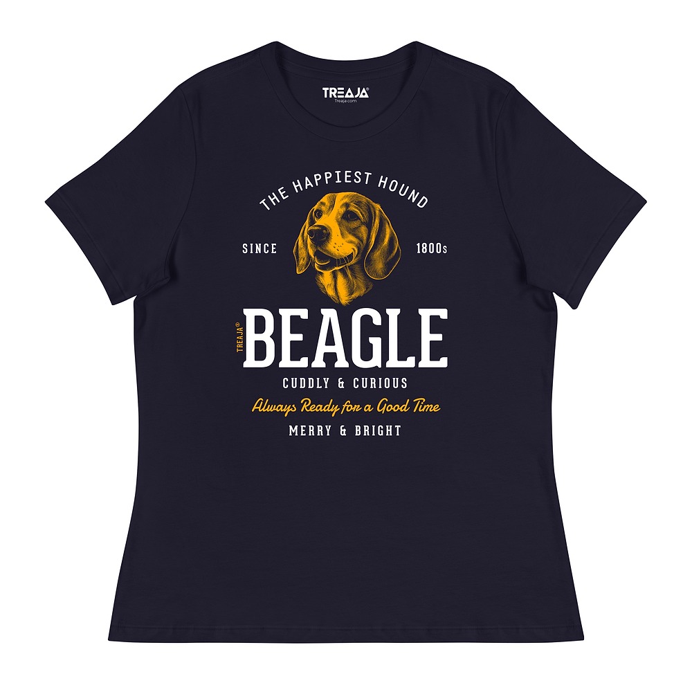 Women's relaxed fit t-shirt displaying vintage-style Beagle dog illustration in retro design