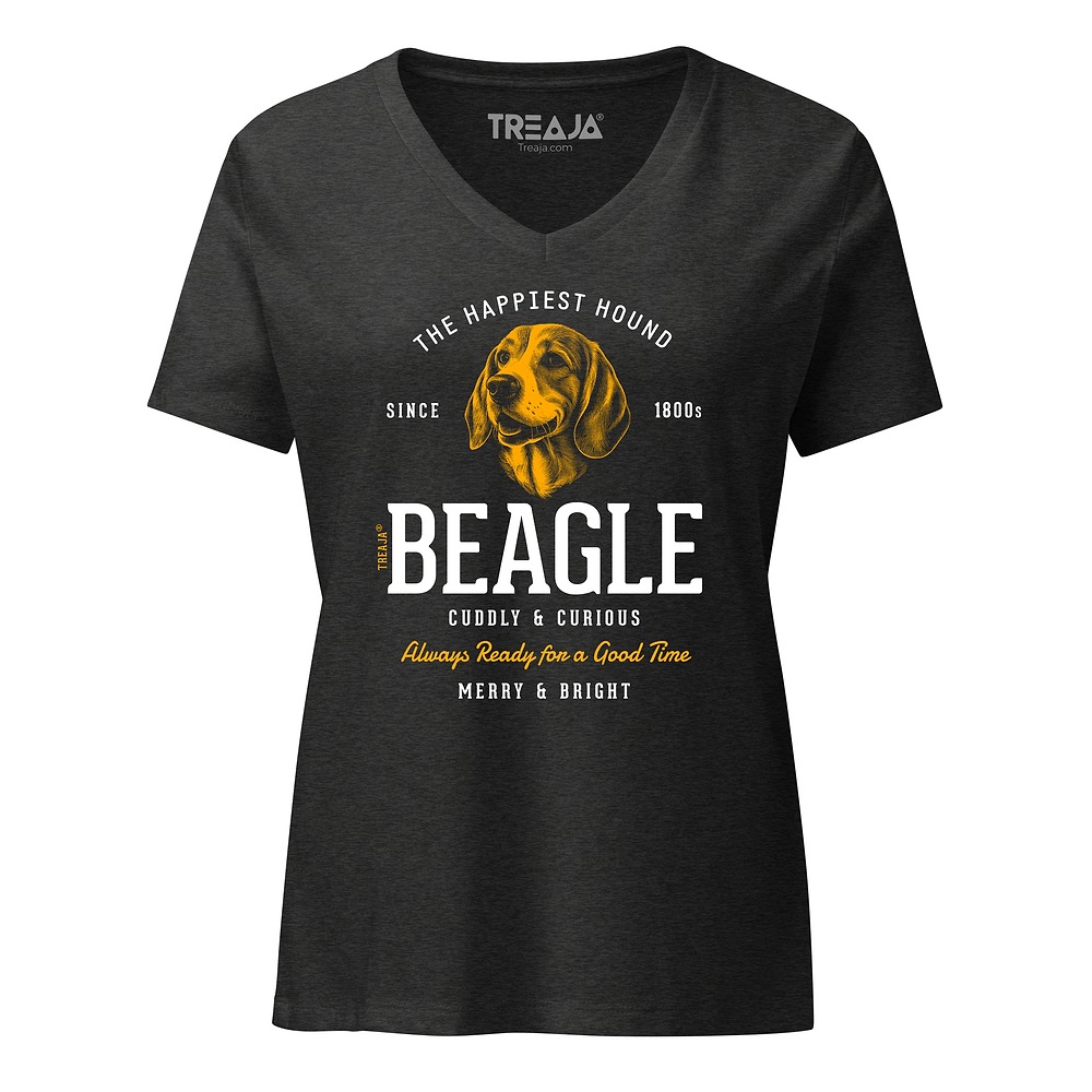 Women's v-neck tee featuring vintage-style Beagle dog illustration in retro design