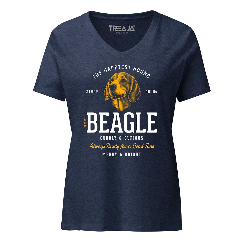 Women's v-neck tee featuring vintage-style Beagle dog illustration in retro design