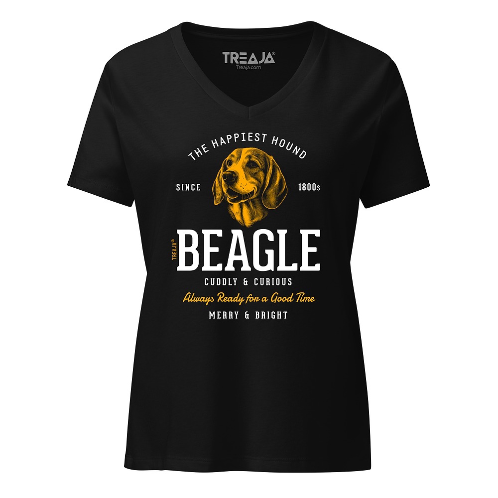 Women's v-neck tee featuring vintage-style Beagle dog illustration in retro design