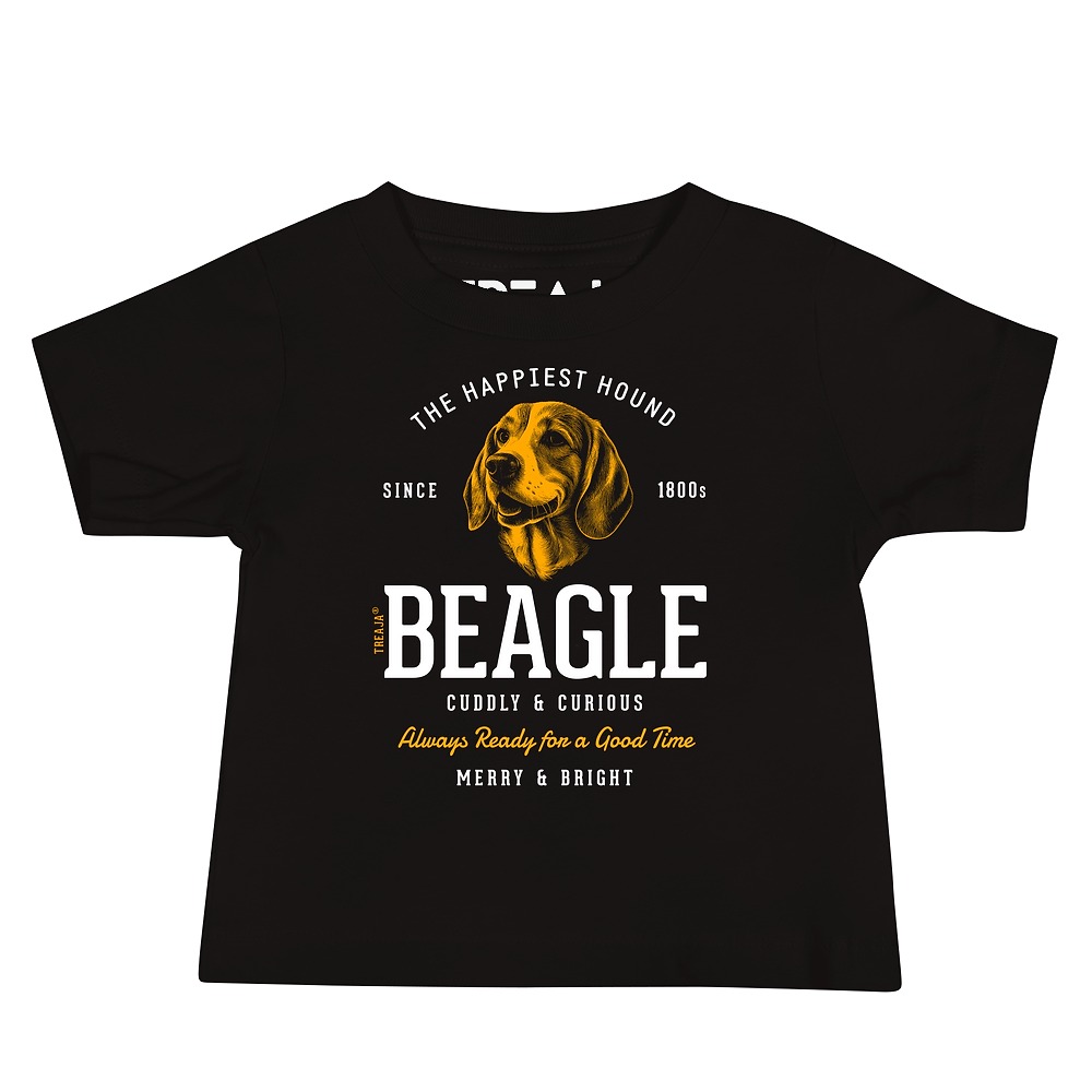 Infant t-shirt displaying vintage-inspired Beagle dog artwork in retro style colors on soft cotton fabric