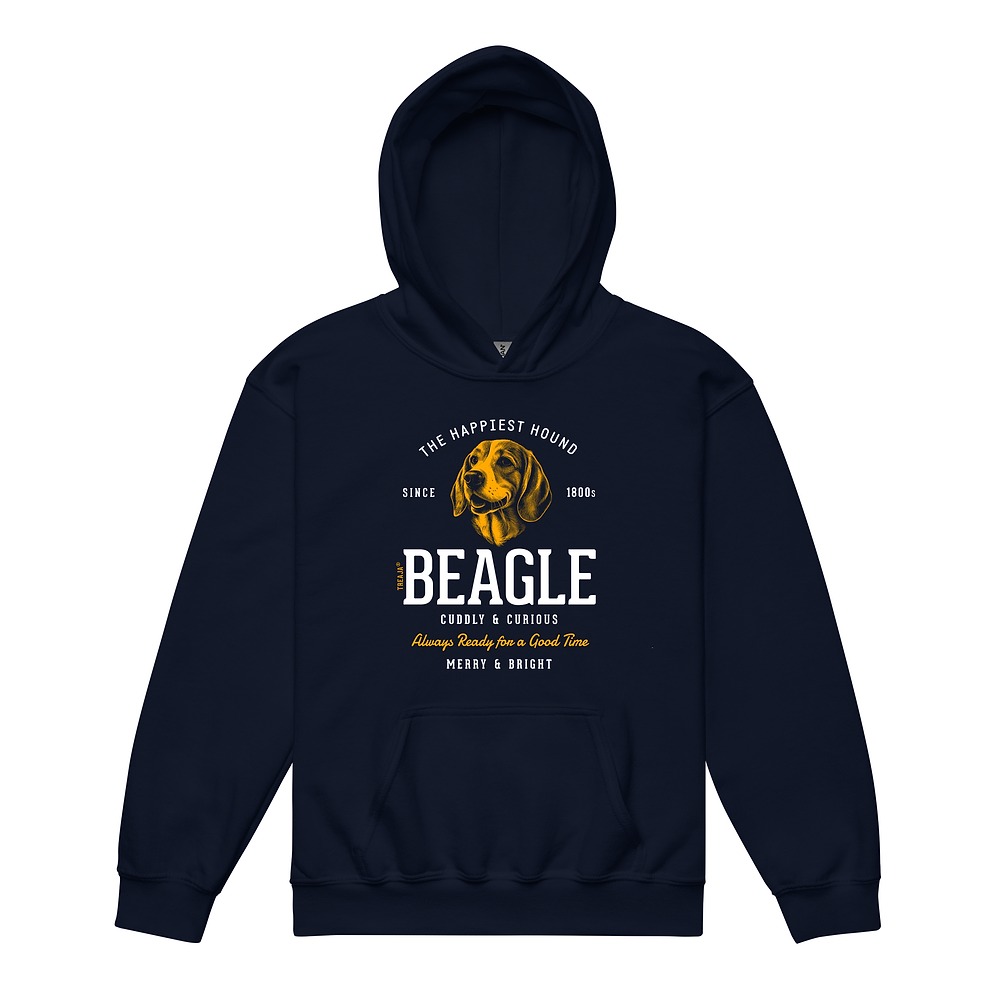 Youth pullover hoodie displaying vintage-inspired Beagle dog artwork in retro style design