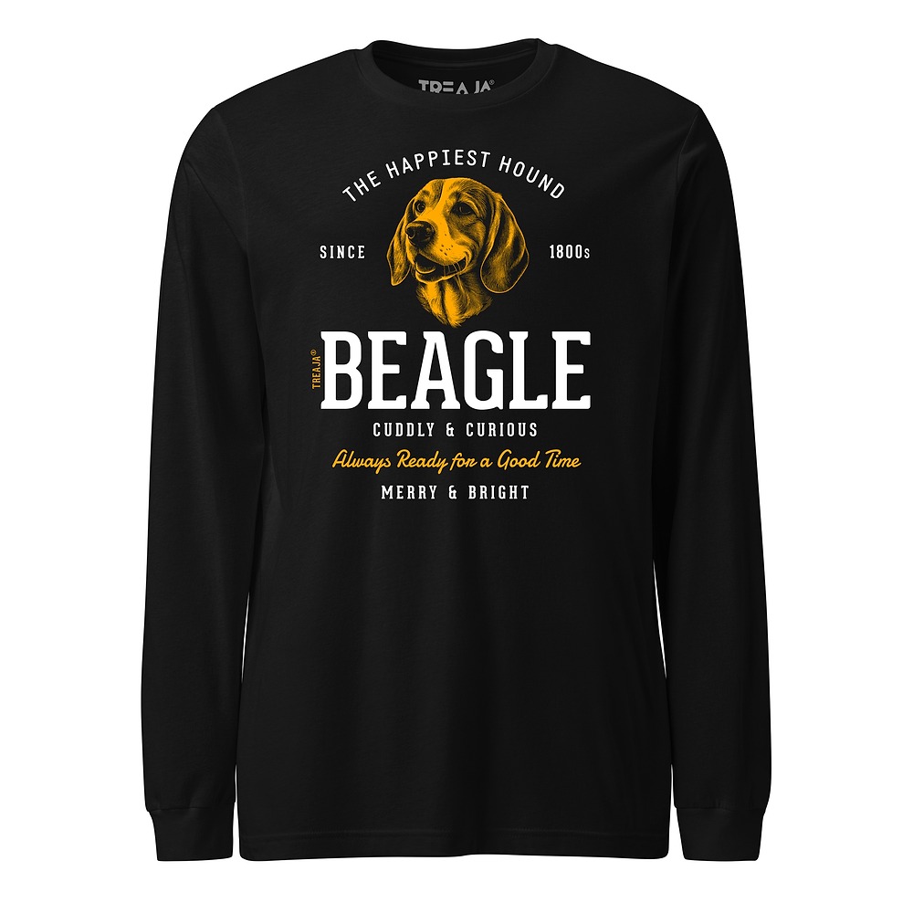 Unisex long sleeve shirt displaying vintage-style beagle dog artwork with retro design elements
