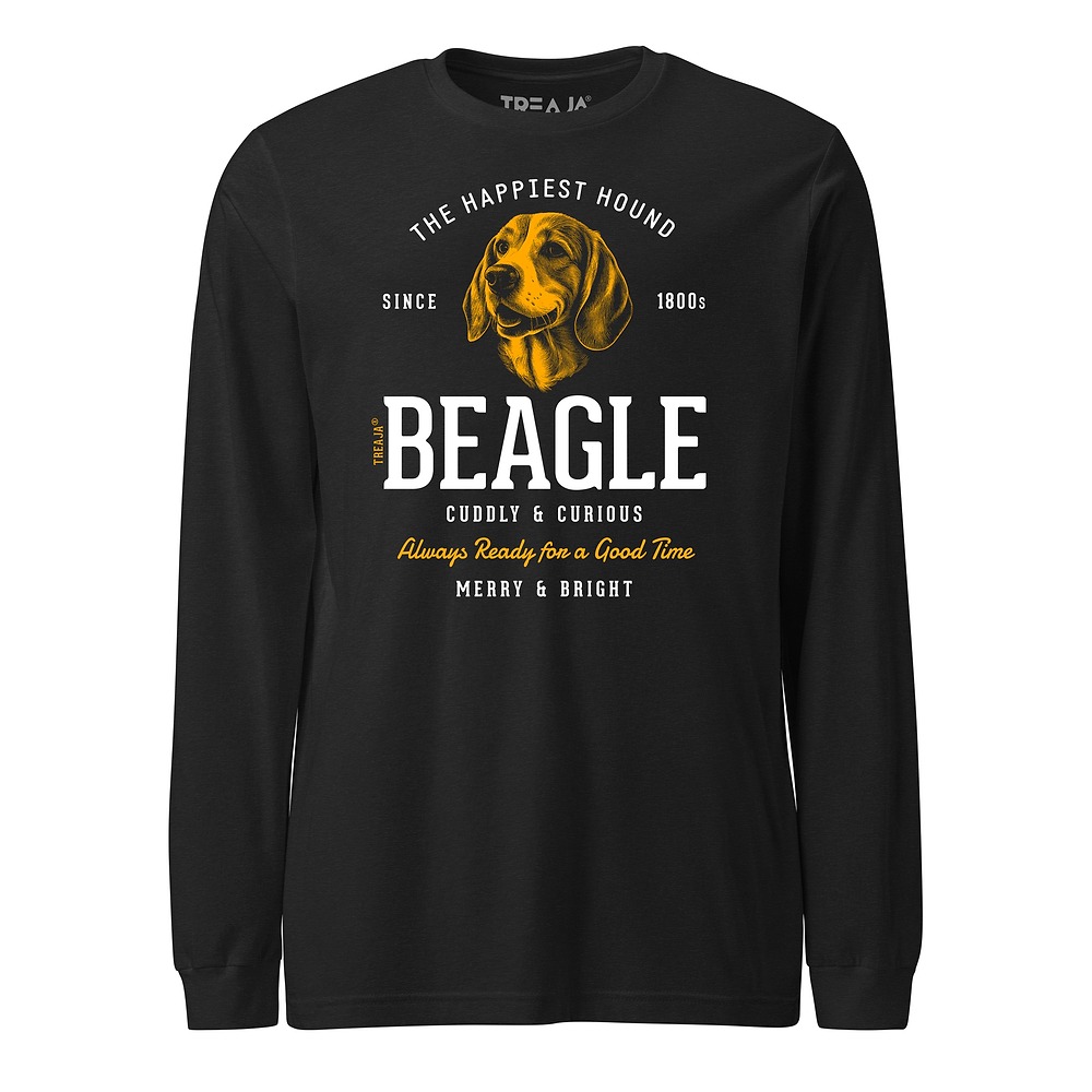 Unisex long sleeve shirt displaying vintage-style beagle dog artwork with retro design elements