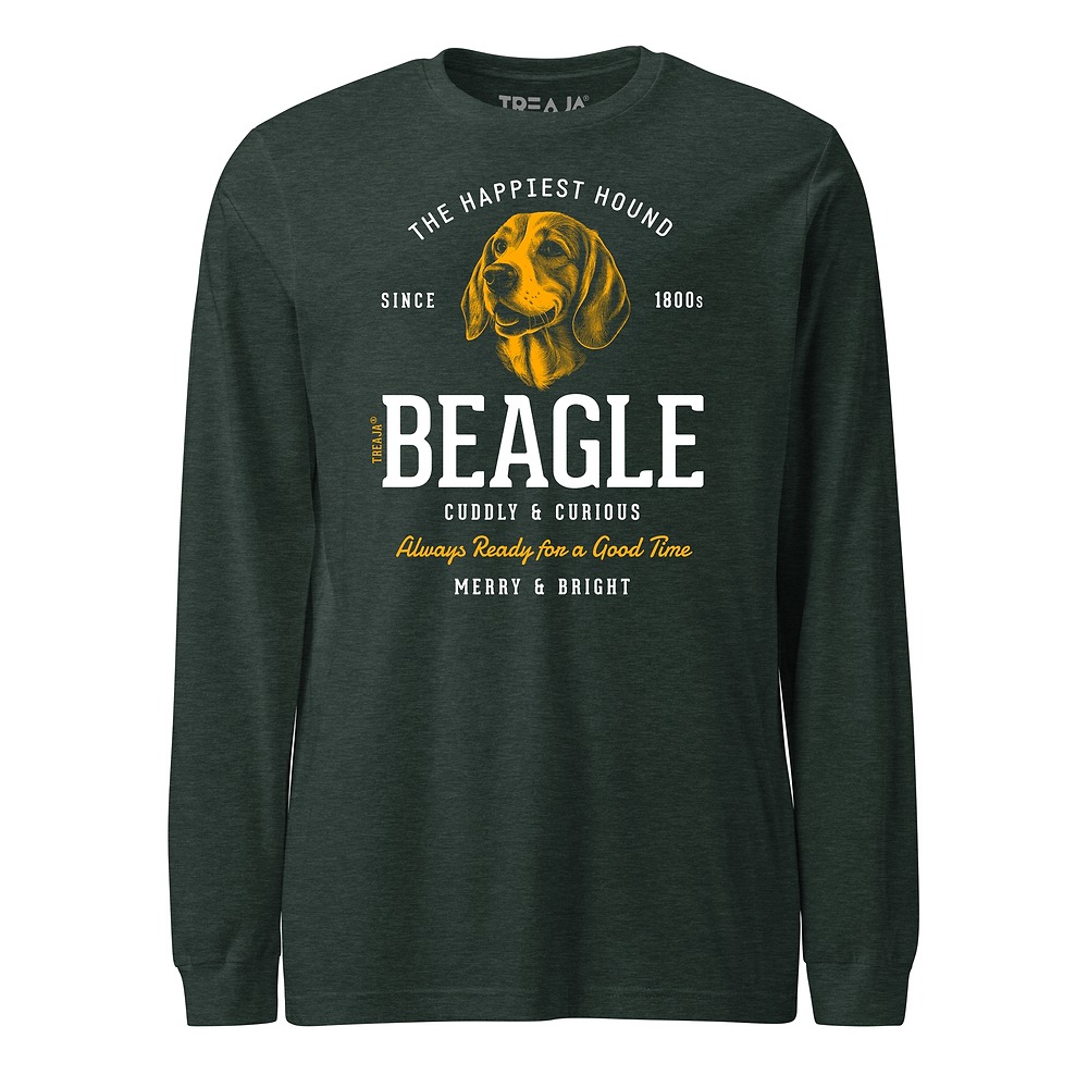 Unisex long sleeve shirt displaying vintage-style beagle dog artwork with retro design elements