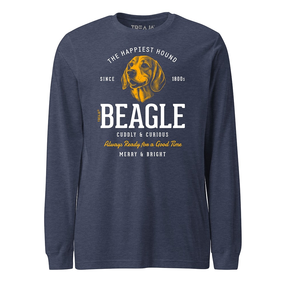 Unisex long sleeve shirt displaying vintage-style beagle dog artwork with retro design elements