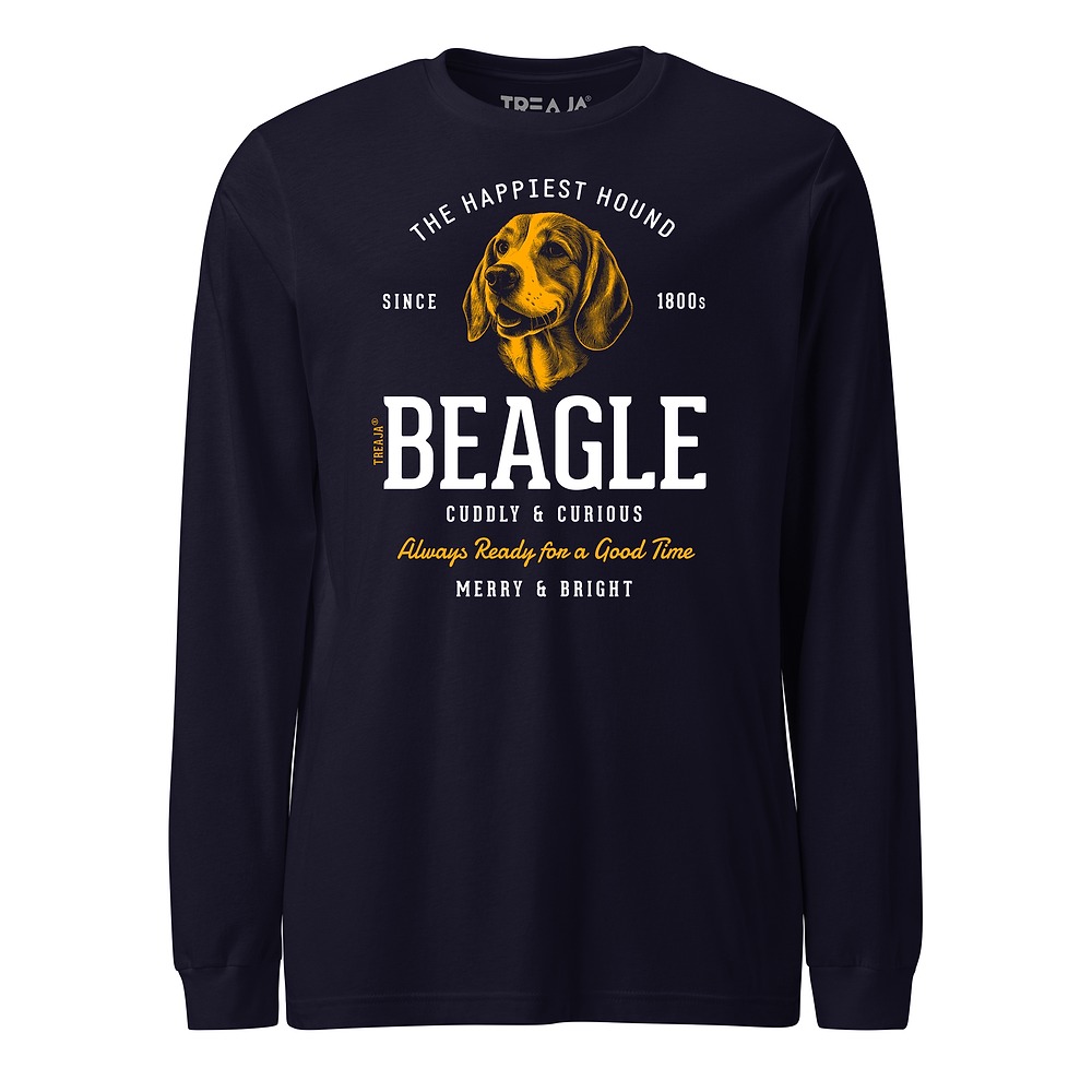Unisex long sleeve shirt displaying vintage-style beagle dog artwork with retro design elements