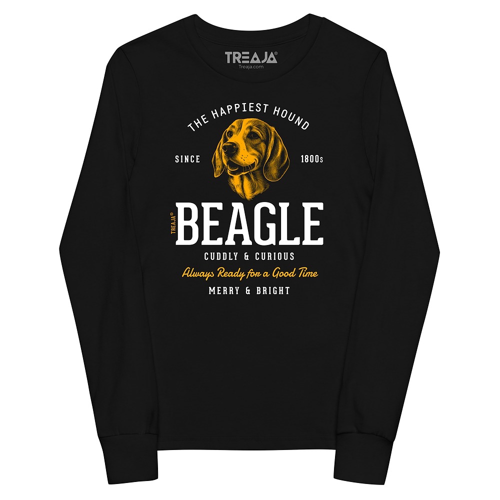 Youth long sleeve shirt displaying vintage-style Beagle dog artwork in retro colors and classic design elements
