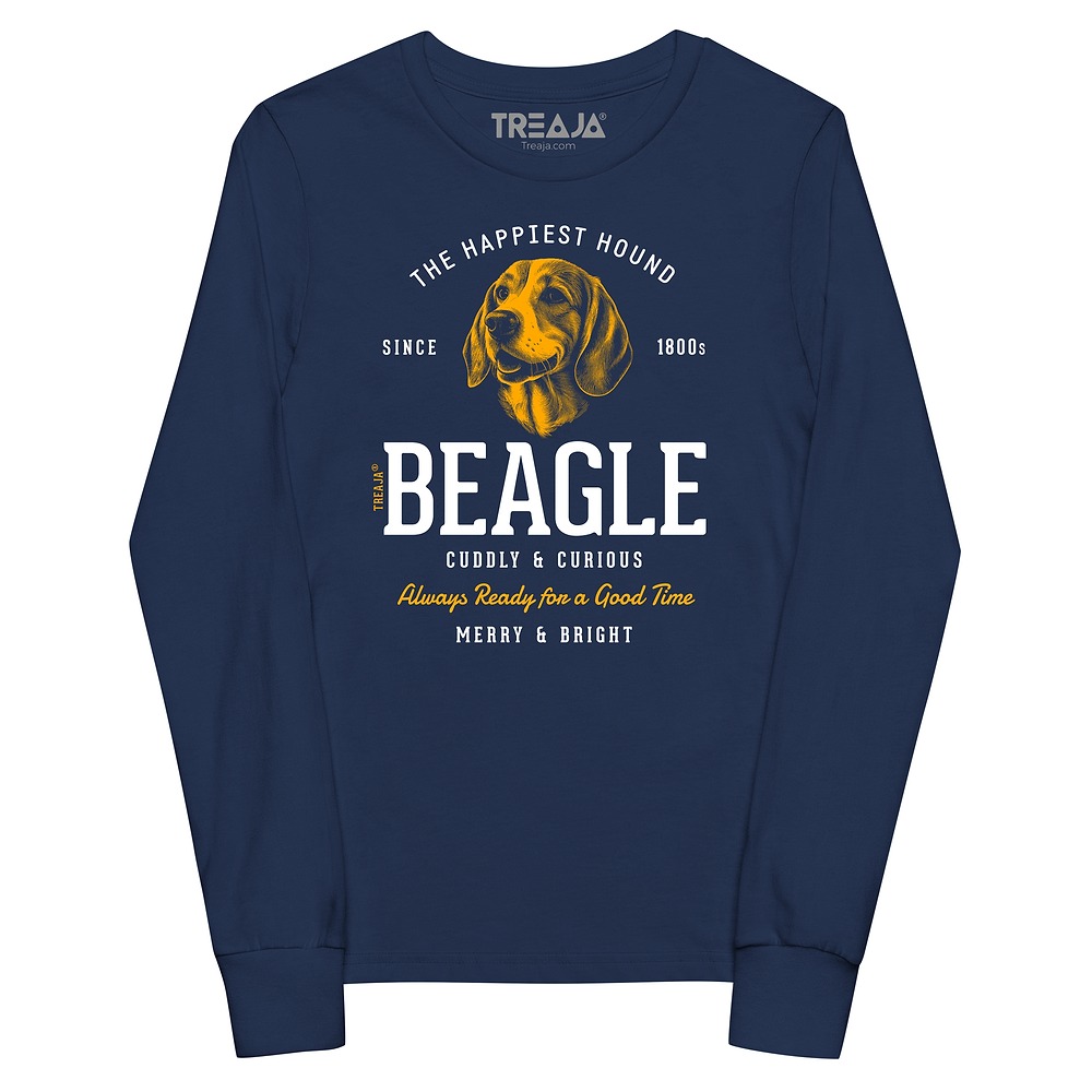 Youth long sleeve shirt displaying vintage-style Beagle dog artwork in retro colors and classic design elements