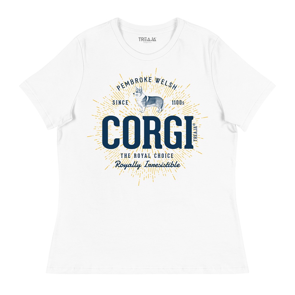 Women's relaxed t-shirt with vintage-style Pembroke Welsh Corgi illustration in retro design