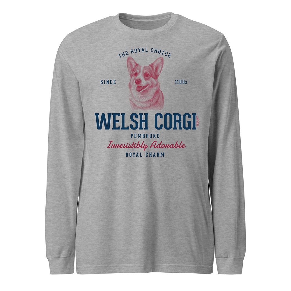 Retro Pembroke Welsh Corgi illustration on soft cotton long sleeve shirt with ribbed cuffs