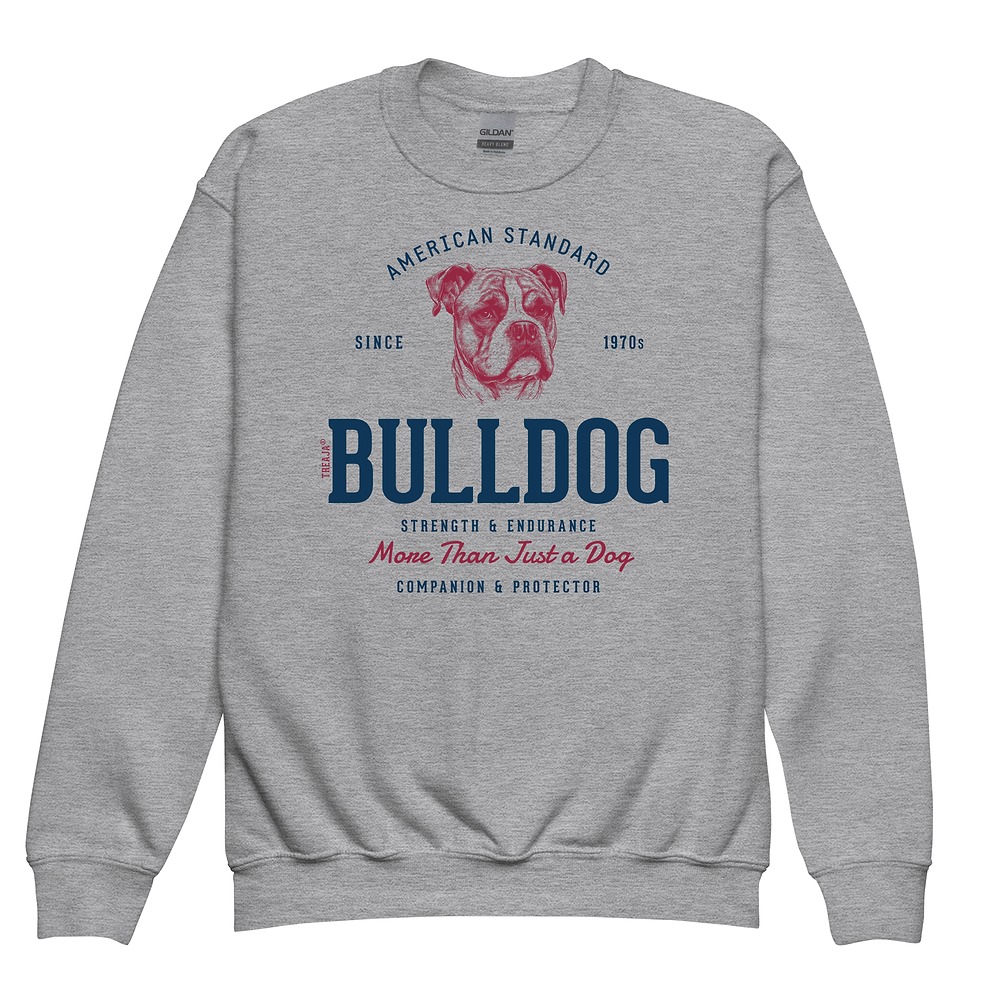 Youth crewneck sweatshirt displaying vintage-inspired American Bulldog artwork in retro style design