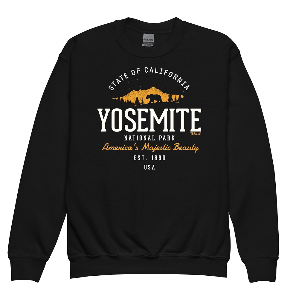 Youth crewneck sweatshirt with vintage-style Yosemite National Park graphic design