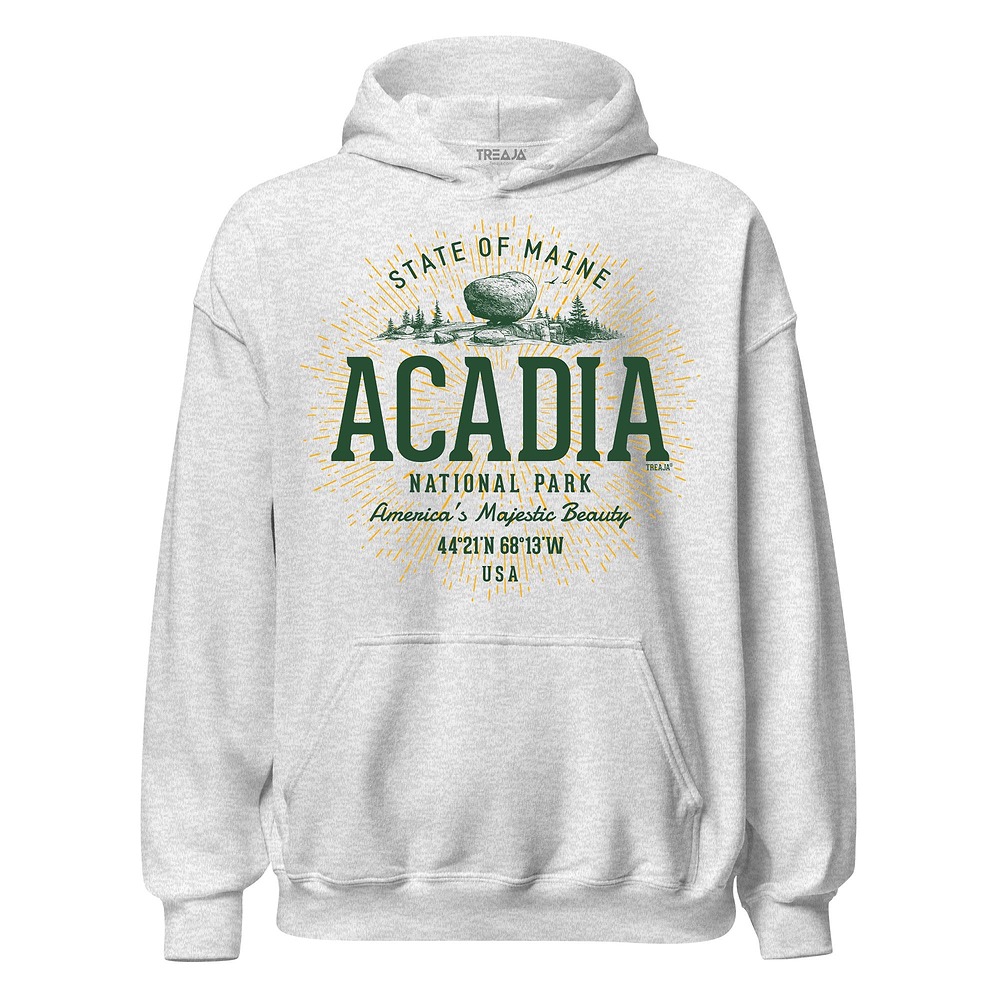 Retro vintage-style Acadia National Park unisex pullover hoodie with bold retro park lettering