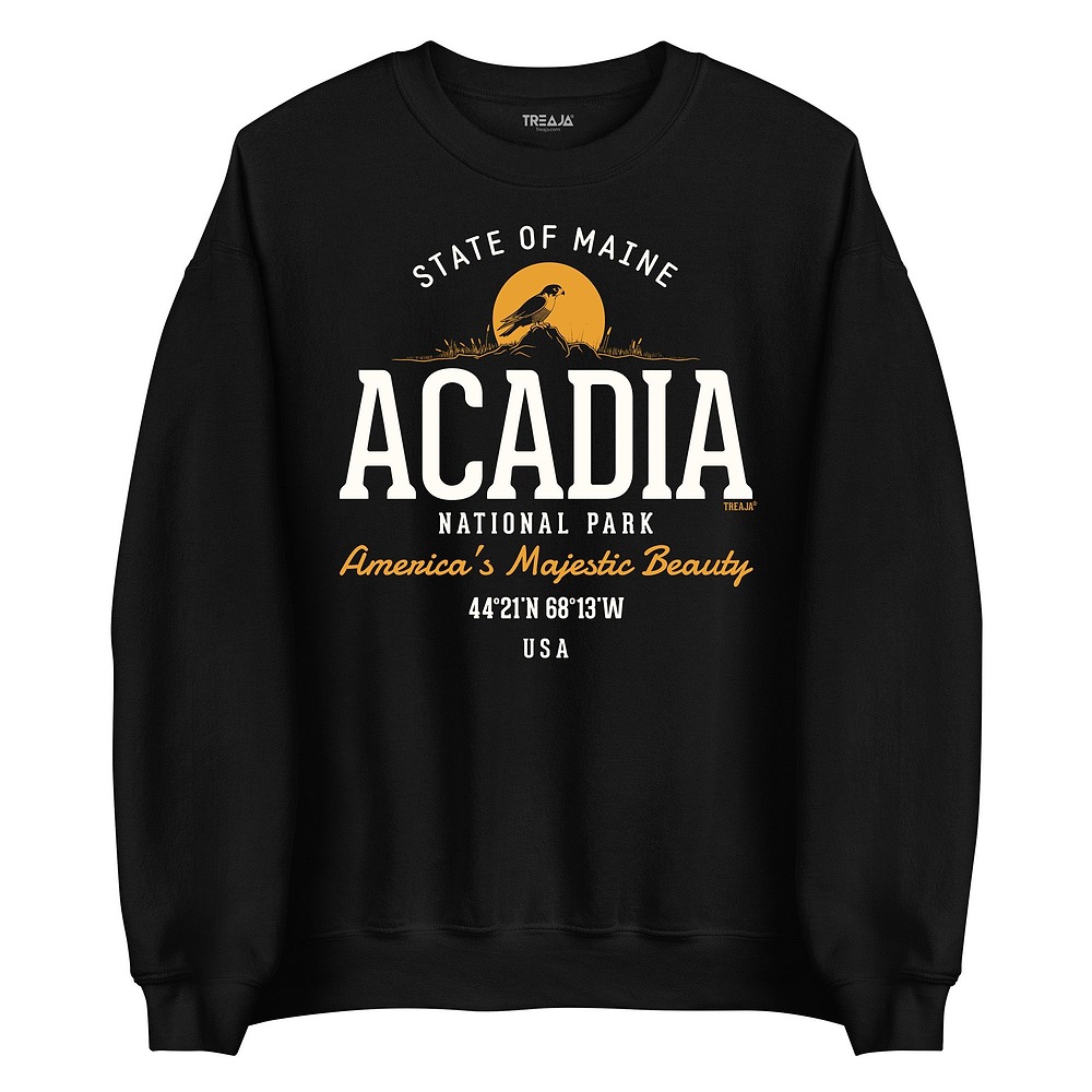 Acadia National Park vintage-style unisex crewneck sweatshirt with retro faded park artwork