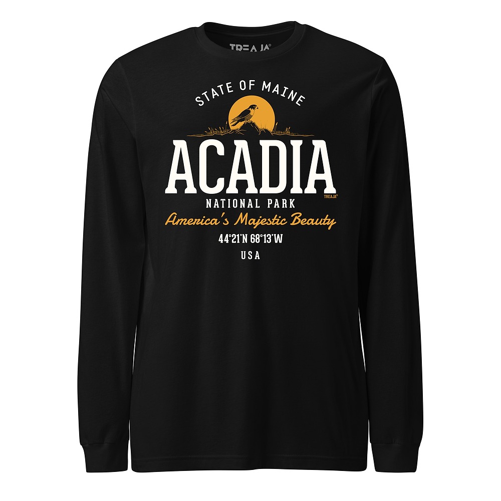 Acadia National Park vintage-style unisex long sleeve shirt with distressed retro lettering