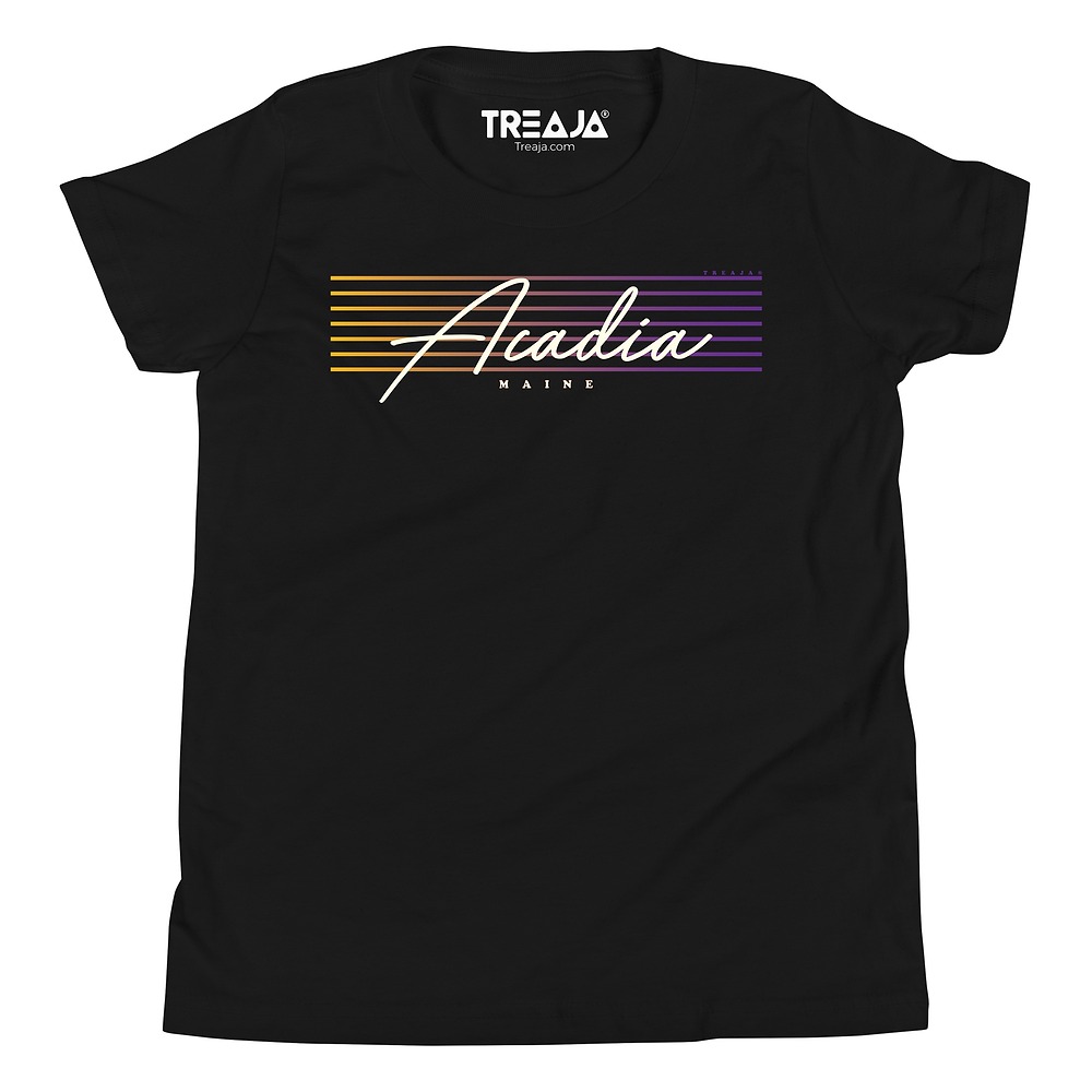 Youth unisex t-shirt featuring Acadia National Park name in retro script lettering