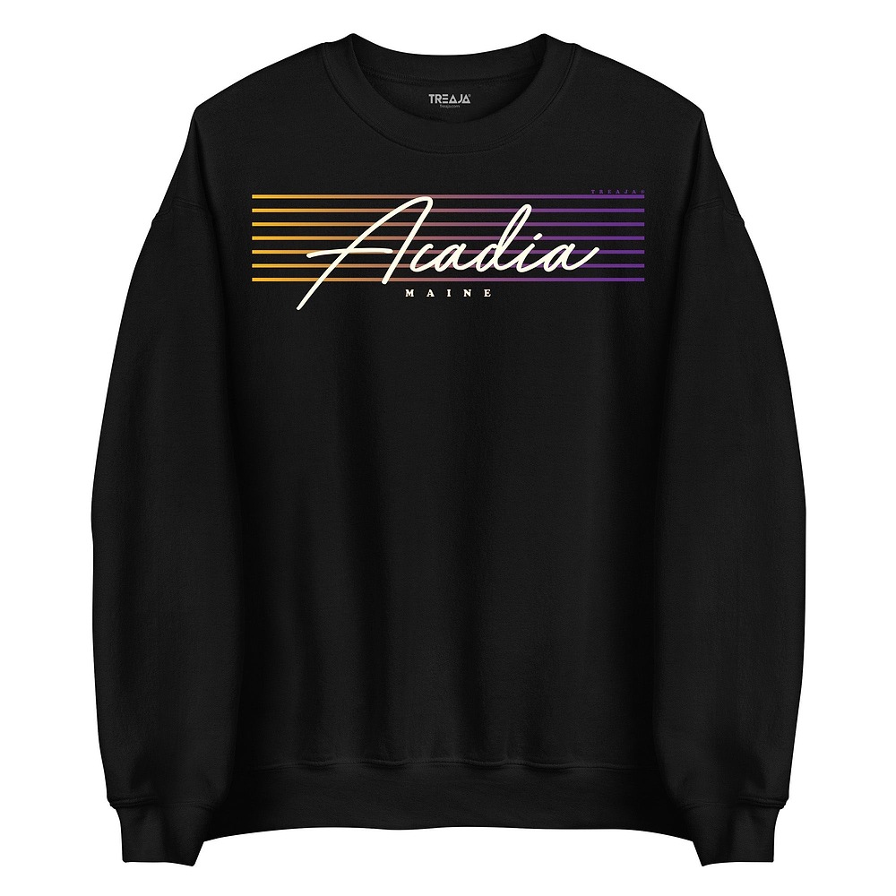 Acadia National Park unisex crew neck sweatshirt with retro script lettering