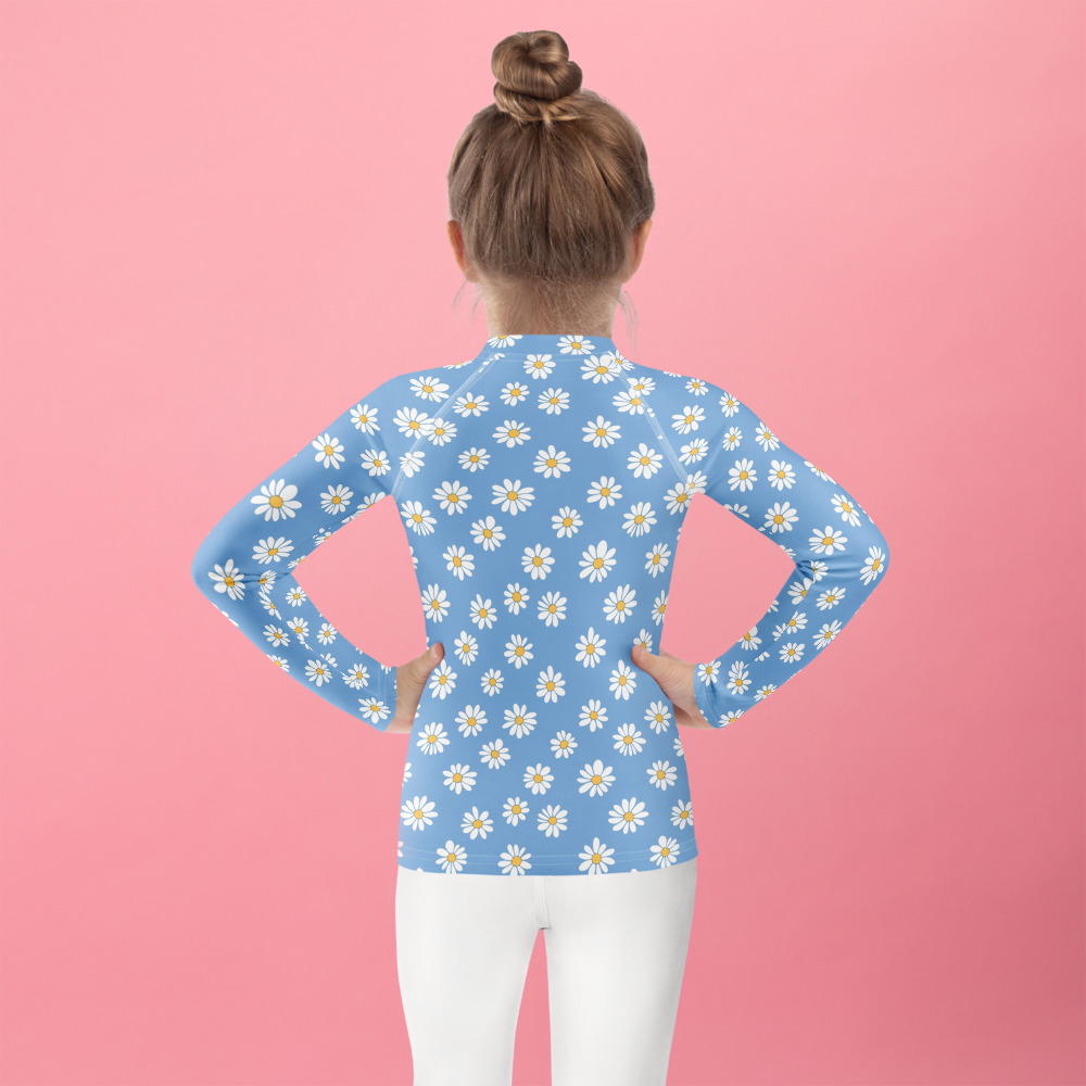 Kids Daisy Rash Guard - Cute Baby Blue Floral Sun Protection - Treaja.com
