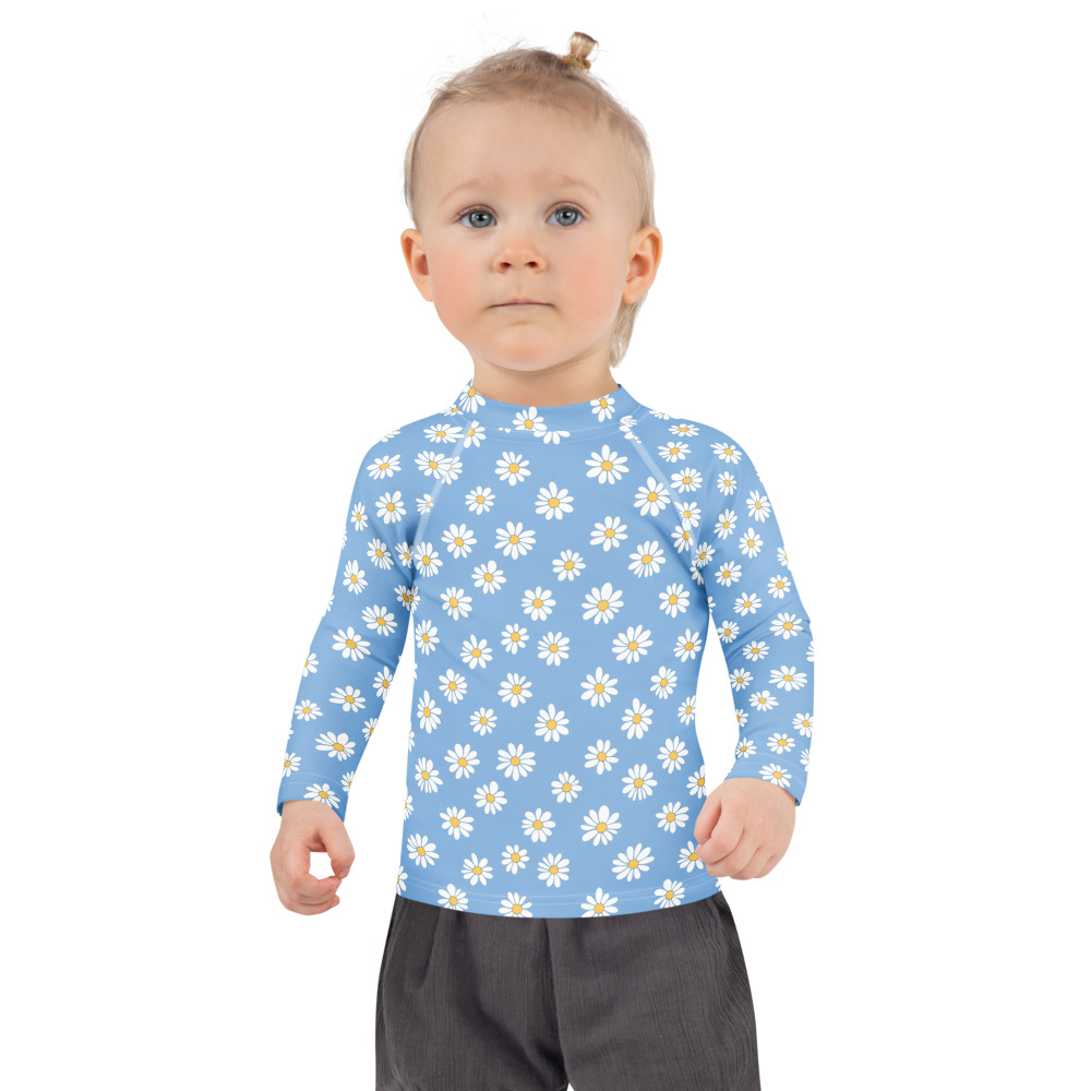 Kids Daisy Rash Guard - Cute Baby Blue Floral Sun Protection - Treaja.com