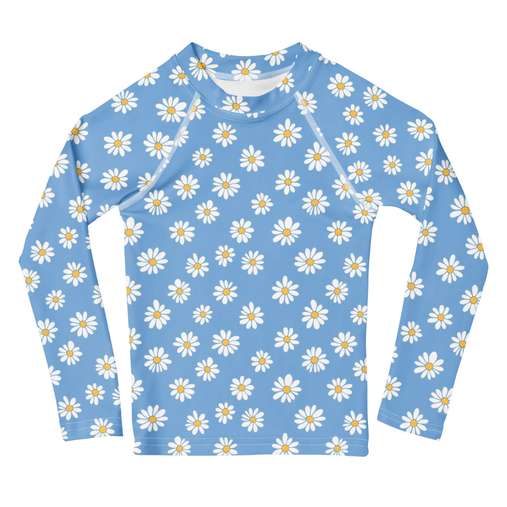 Kids Daisy Rash Guard - Cute Baby Blue Floral Sun Protection - Treaja.com