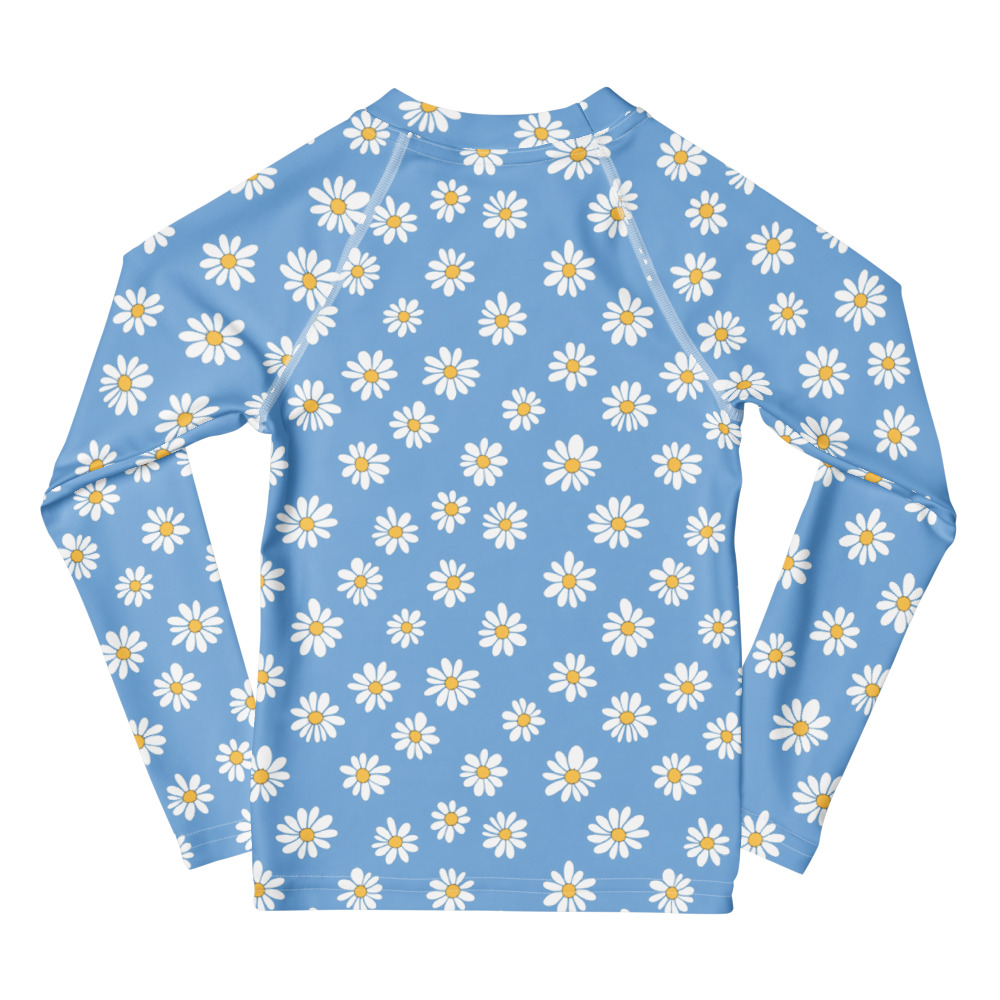 Kids Daisy Rash Guard - Cute Baby Blue Floral Sun Protection - Treaja.com