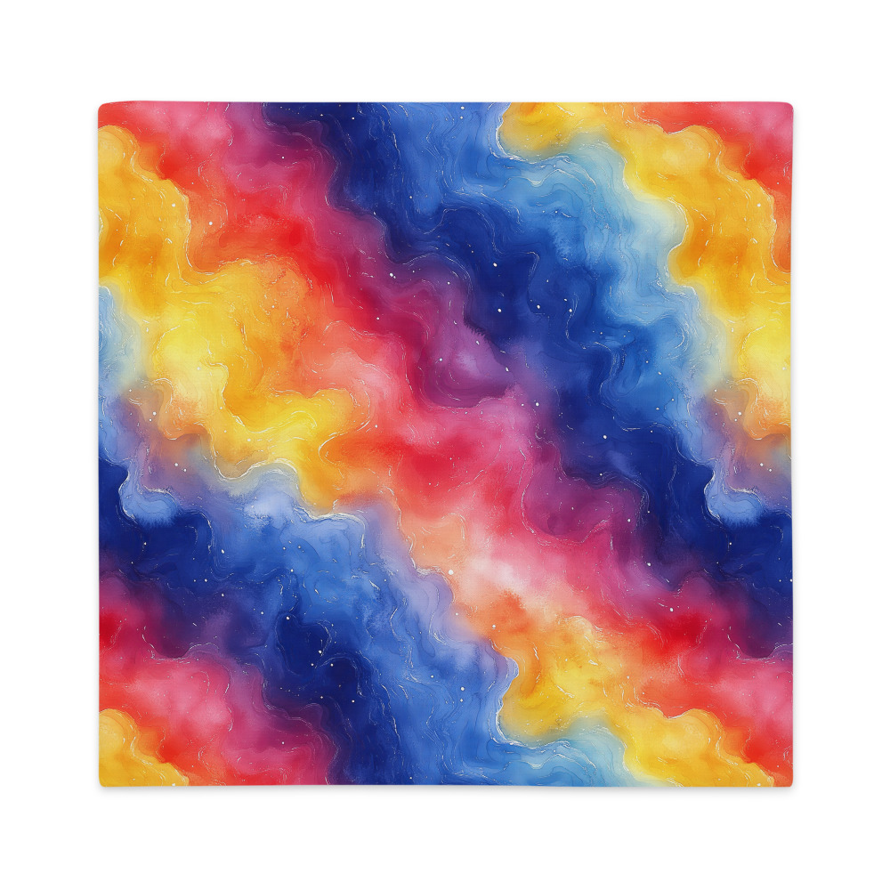Premium pillow case featuring Rainbow Galaxy Gradient design with vibrant watercolor celestial pattern in rainbow hues