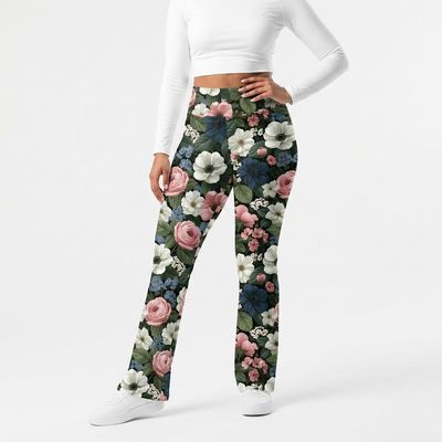 Treaja® Dark Floral Rose High Waist Flare Leggings
