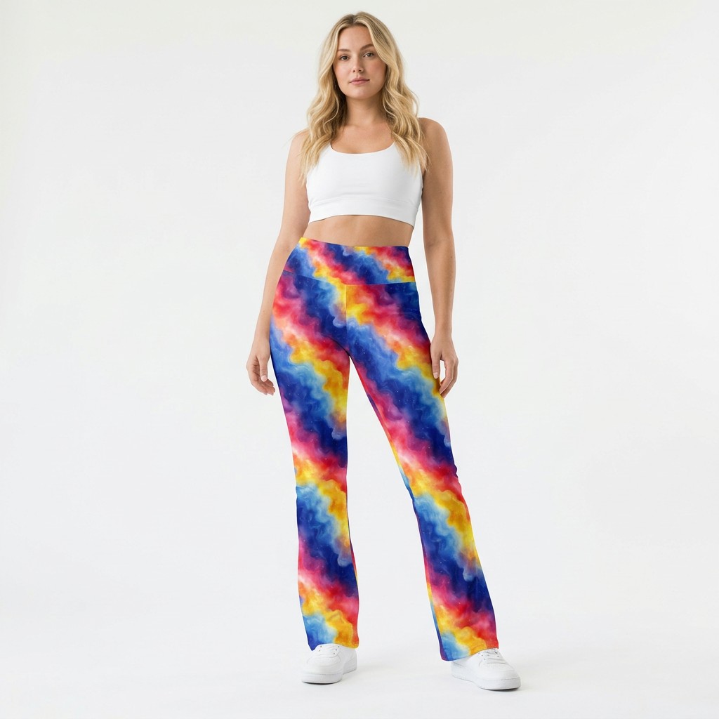 Rainbow Galaxy Gradient Flare Leggings by Treaja - Allover Lifestyle Flare Leggings Single