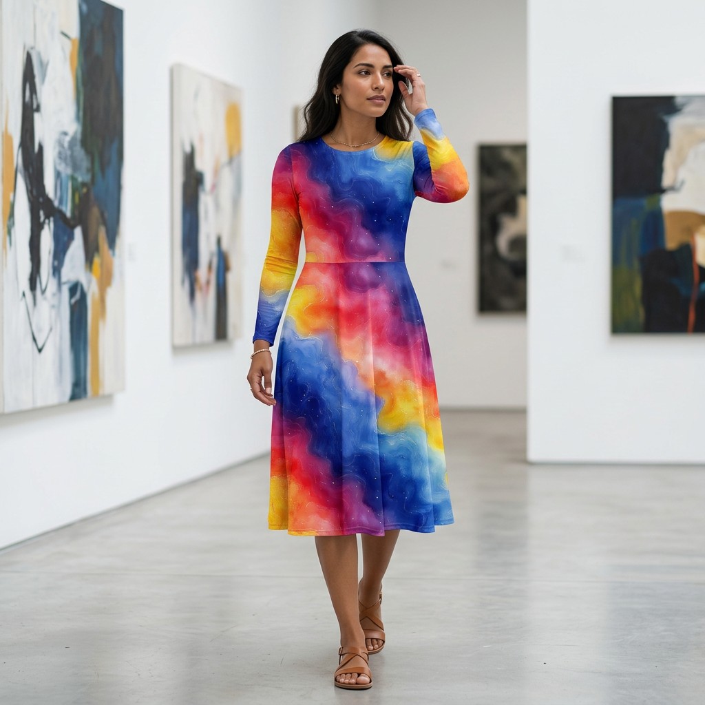 rainbow midi dress Rainbow Galaxy Gradient Long Sleeve Midi Dress by Treaja