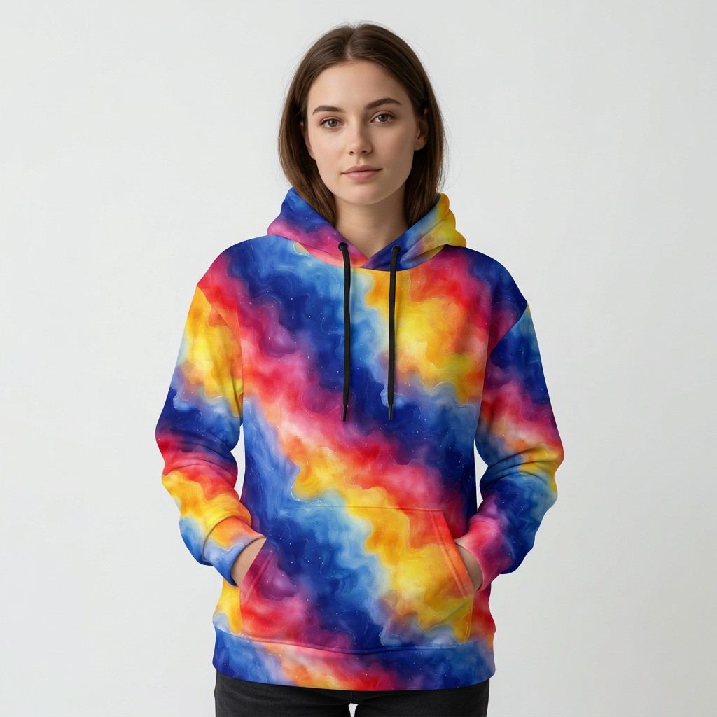 Rainbow Galaxy Gradient Recycled Unisex Hoodie by Treaja® - Allover Lifestyle Recycled Hoodie Single