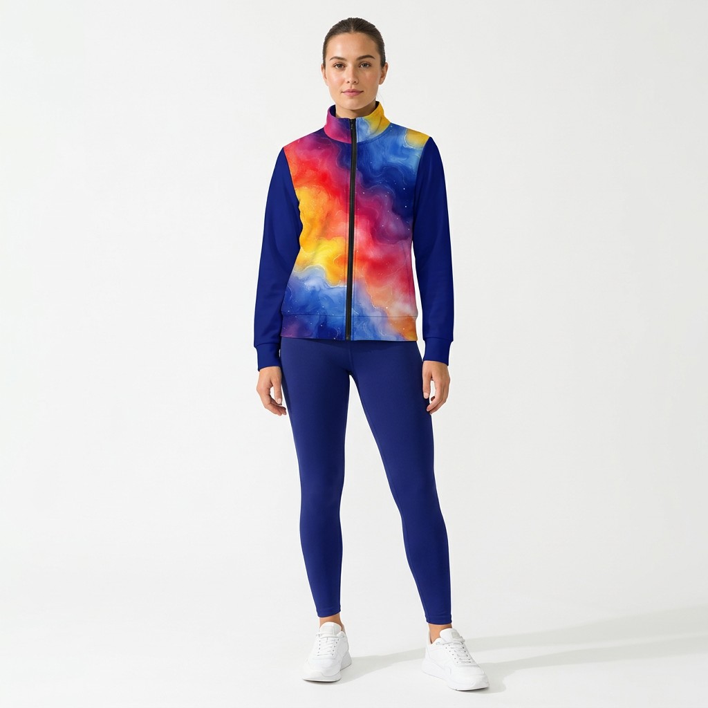 Rainbow Galaxy Gradient Track Jacket - Watercolor Abstract Art - Allover Lifestyle Recycled Track Jacket Single