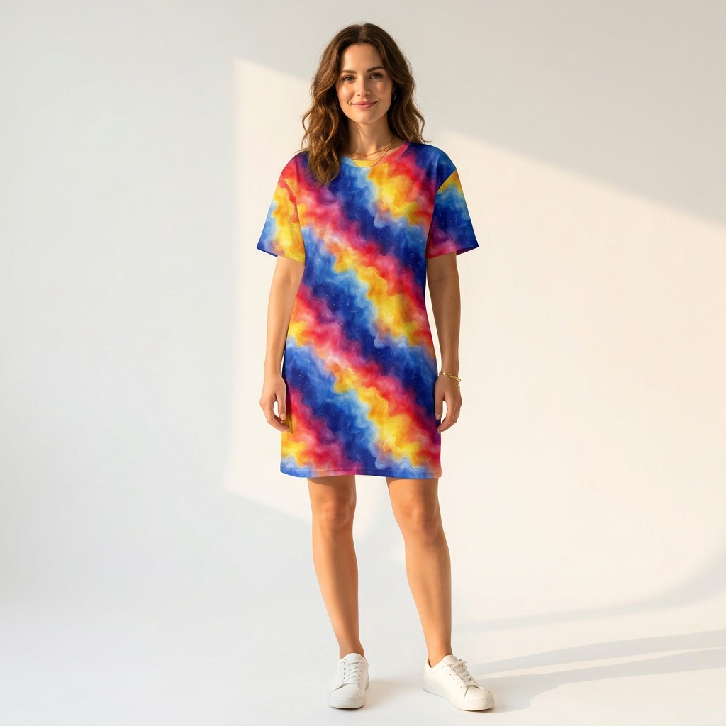 Rainbow Galaxy Gradient T-Shirt Dress by Treaja® - Allover Lifestyle Tshirt Dress Single