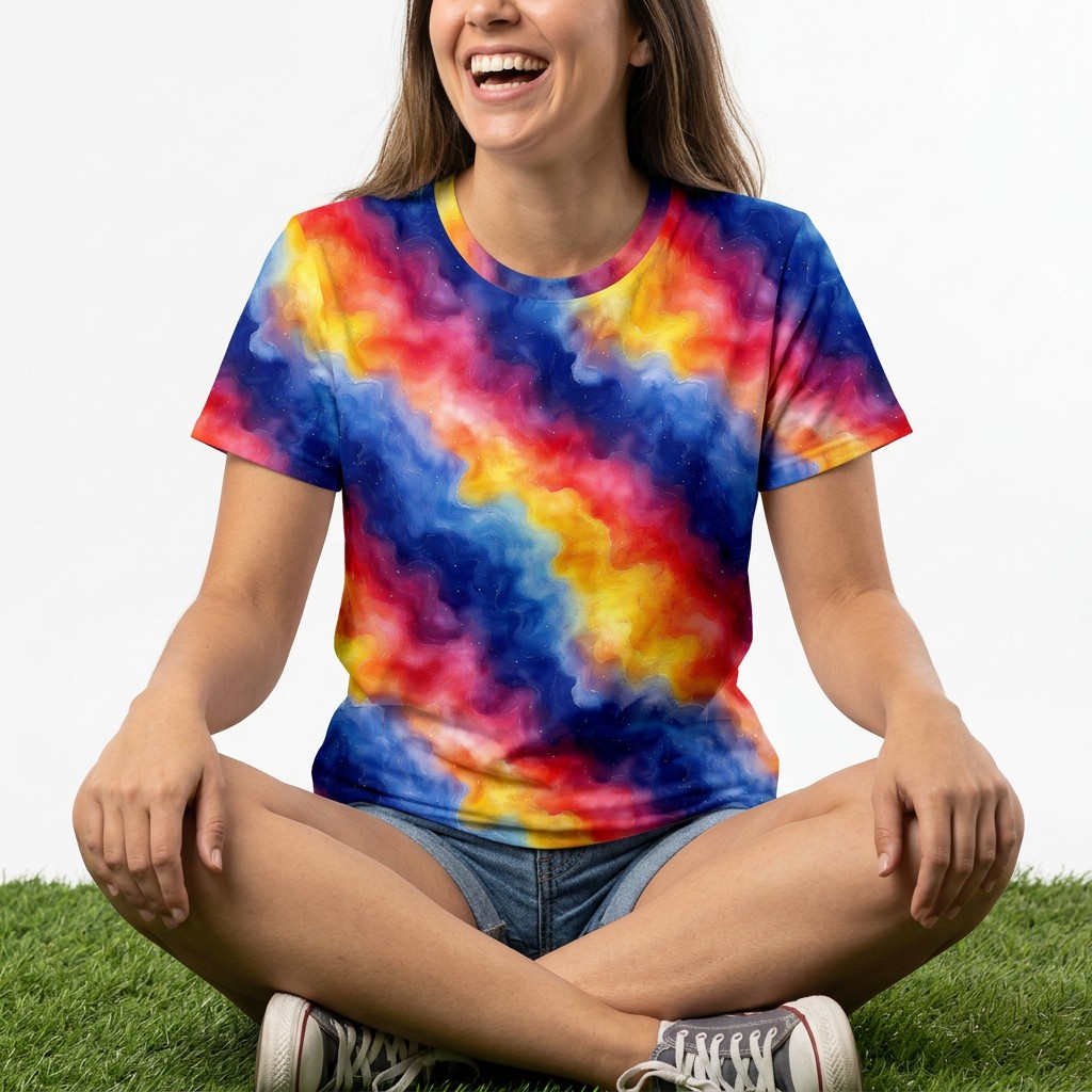 Rainbow Galaxy Gradient Women's Crew Neck T-Shirt by Treaja® - Allover Lifestyle Womens Crew Tshirt Single