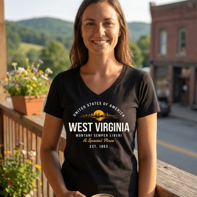 West Virginia Women’s V-Neck Retro Souvenir Tee by Treaja®