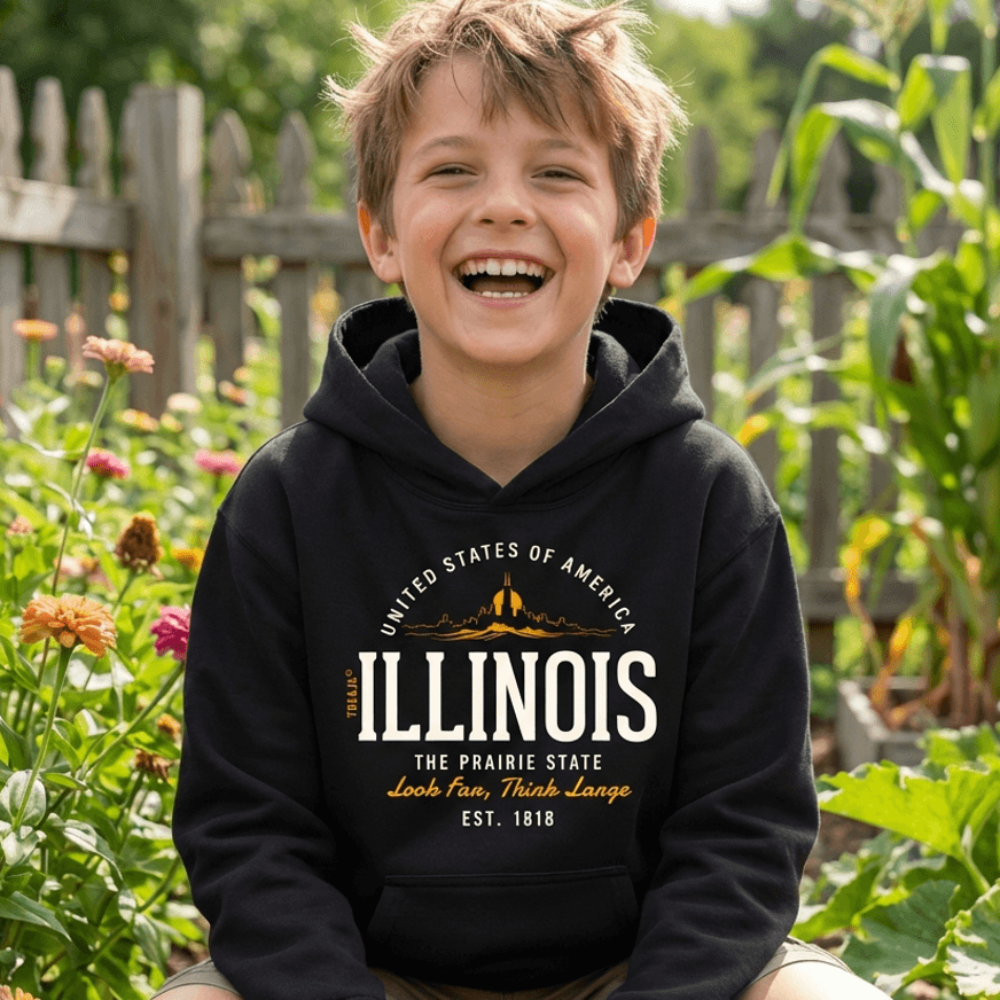 Illinois Kids Hoodie Retro Prairie State Souvenir by Treaja®