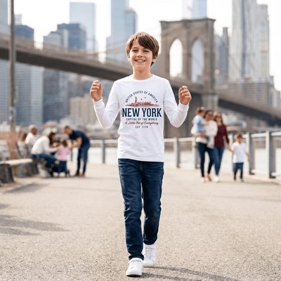 New York Youth Long Sleeve Vintage-Style Souvenir Tee by Treaja®