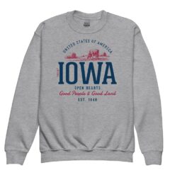 Youth crewneck sweatshirt displaying vintage-inspired Iowa State graphic in retro typography and classic design elements
