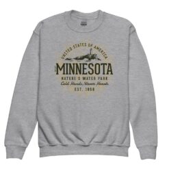 Youth crewneck sweatshirt displaying retro Minnesota state design with vintage-inspired graphics and comfortable fit