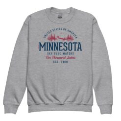 Youth crewneck sweatshirt featuring vintage-inspired Minnesota State retro design in classic styling