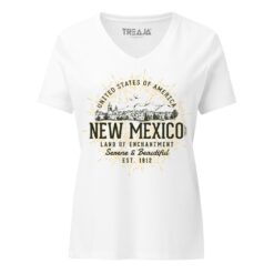 Vintage-inspired New Mexico retro design on fitted women's v-neck tee with flattering neckline