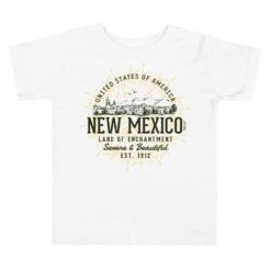 Toddler t-shirt featuring vintage-inspired New Mexico state design in retro southwestern style colors